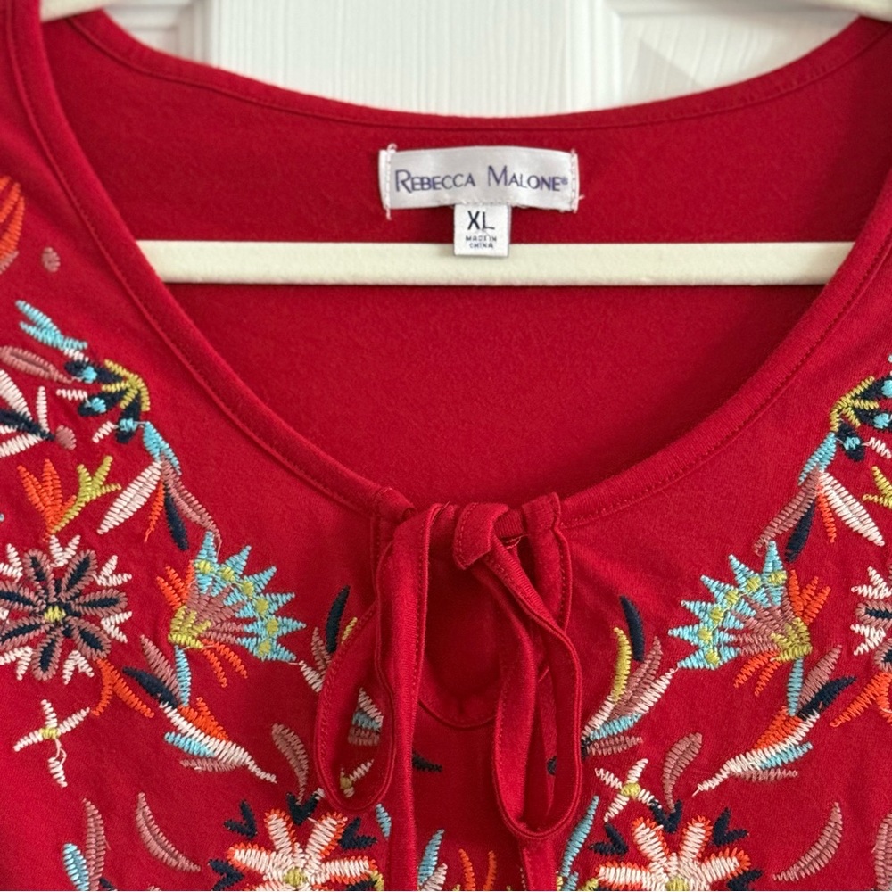 🌻 Rebecca Malone Red Embroidered Tie-Front Tunic - Picture 5 of 8